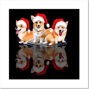 Shadow Corgi Dog Christmas Sweatershirt Cute Corgi Santar Hat Gift T-Shirt Posters and Art